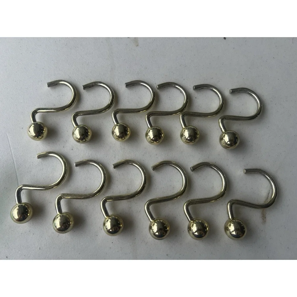 Ball Shower Curtains Heavy Weight Hooks 12 Pcs, Gold Tone Finish, 3